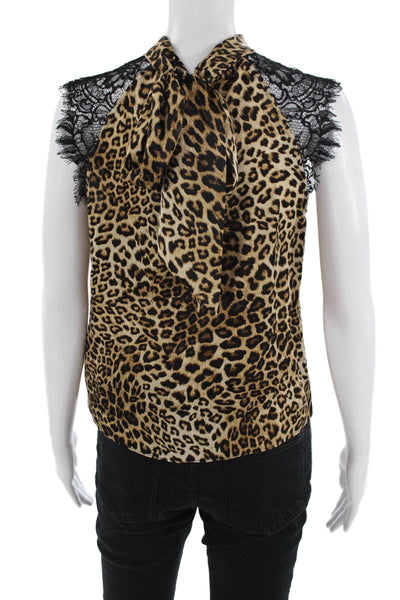 Generation Love Women Beige Animal Print High Neck Sleeveless Blouse Size XS