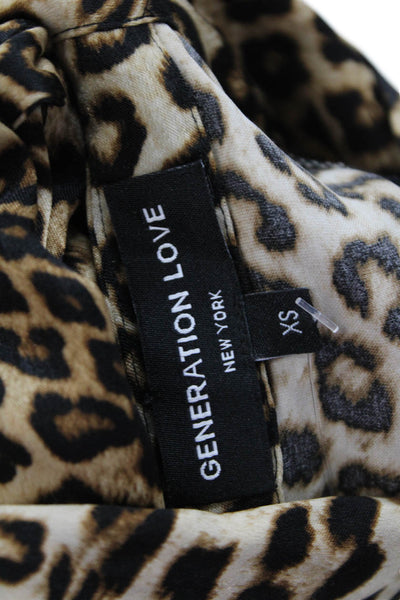 Generation Love Women Beige Animal Print High Neck Sleeveless Blouse Size XS