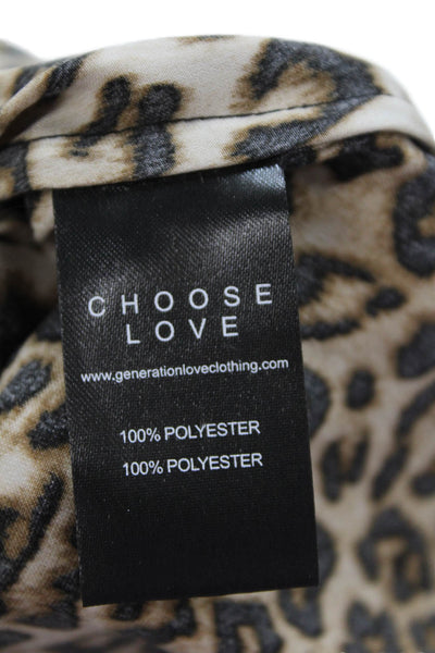 Generation Love Women Beige Animal Print High Neck Sleeveless Blouse Size XS