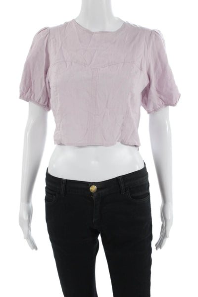 Wilfred Womens Cropped Purple Linen Blend Crew Neck Short Sleeve Blouse Size XS
