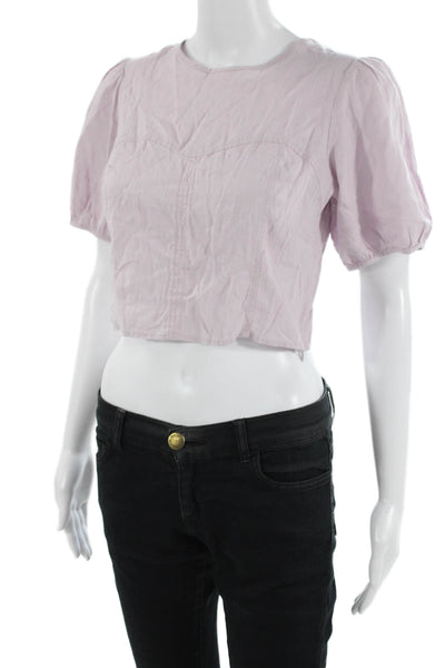 Wilfred Womens Cropped Purple Linen Blend Crew Neck Short Sleeve Blouse Size XS