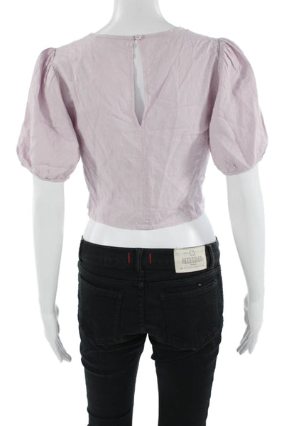 Wilfred Womens Cropped Purple Linen Blend Crew Neck Short Sleeve Blouse Size XS