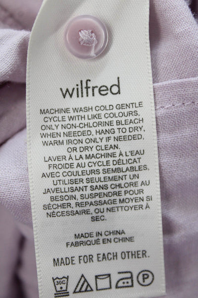 Wilfred Womens Cropped Purple Linen Blend Crew Neck Short Sleeve Blouse Size XS