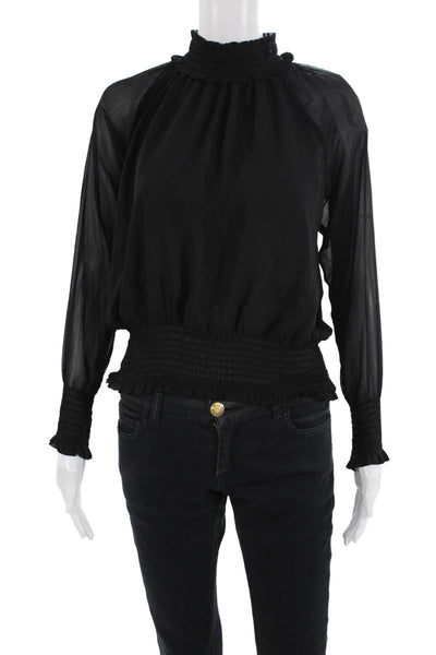 Ann Taylor Women Petite Black High Neck Long Sleeve Polyester Blouse Size 2XS