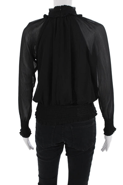 Ann Taylor Women Petite Black High Neck Long Sleeve Polyester Blouse Size 2XS