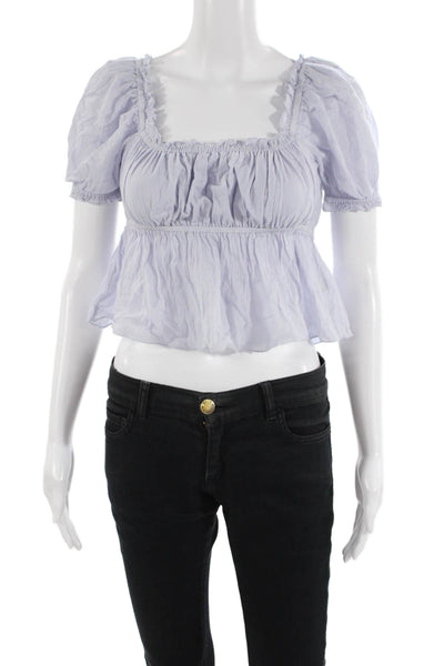 Sunday Best Women Cropped Square Neck Light Blue Blouse Size XS