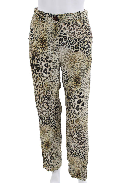 Zara Women Dress Pants Beige Animal Print Viscose Size XS