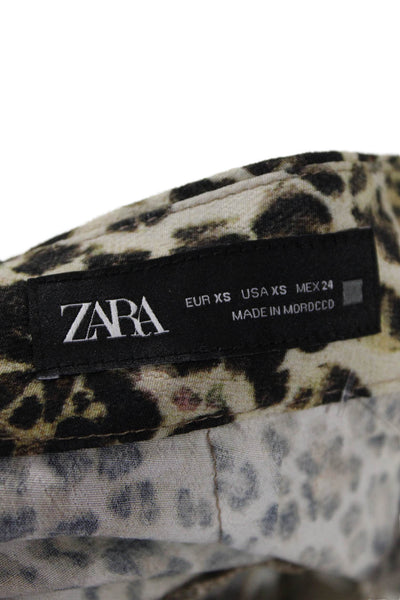 Zara Women Dress Pants Beige Animal Print Viscose Size XS