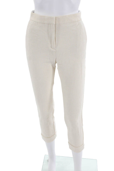 Ann Taylor Womens Ankle Cropped Dress Pants Beige Check Rayon Blend Size 00P