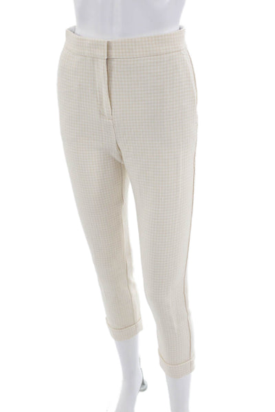 Ann Taylor Womens Ankle Cropped Dress Pants Beige Check Rayon Blend Size 00P