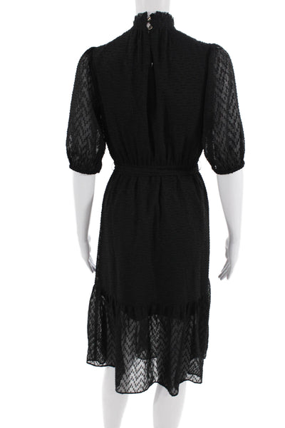 Loft Womens Fit & Flare Black Geometric Mock Neck 3/4 Sleeve Dress Size 2XS