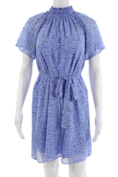 Ann Taylor Women Blouson Dress Light Blue High Neck Button Knee Length Size 2XS