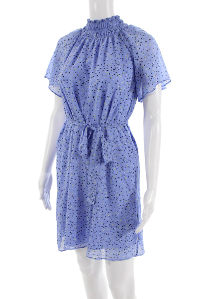 Ann Taylor Women Blouson Dress Light Blue High Neck Button Knee Length Size 2XS