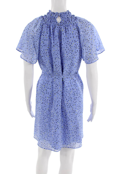 Ann Taylor Women Blouson Dress Light Blue High Neck Button Knee Length Size 2XS