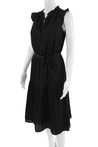 Ann Taylor Women Shirt Dress Sleeveless Mock Neck Long Black Size 2XS