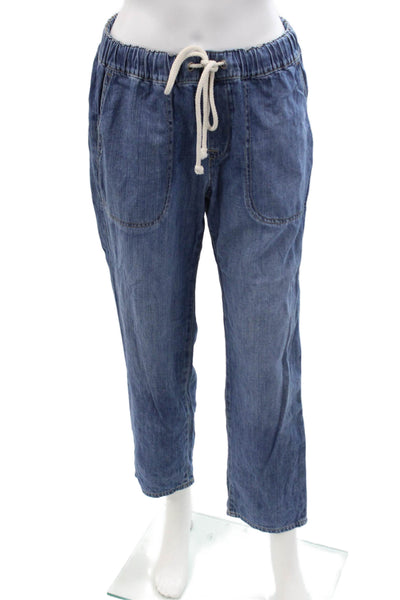 J Crew Women Cropped Jogger Pants Blue 100% Cotton Drawstring Size 29