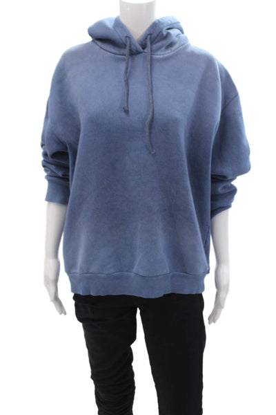 Zara Mens Pullover Hoodie Blue Cotton Drawstring Solid Size L