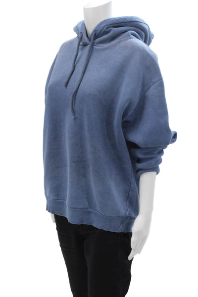 Zara Mens Pullover Hoodie Blue Cotton Drawstring Solid Size L