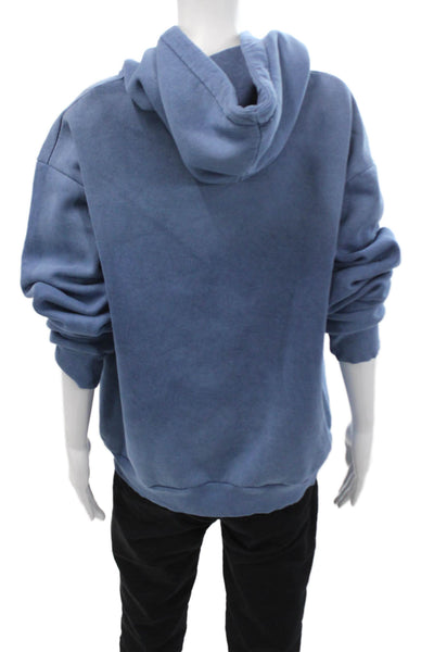 Zara Mens Pullover Hoodie Blue Cotton Drawstring Solid Size L