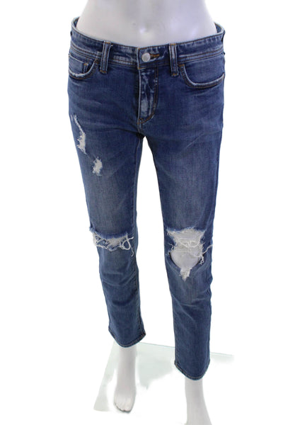 Pilcro Letterpress Anthropologie Womens Ankle Cropped Jeans Dark Blue Size 25