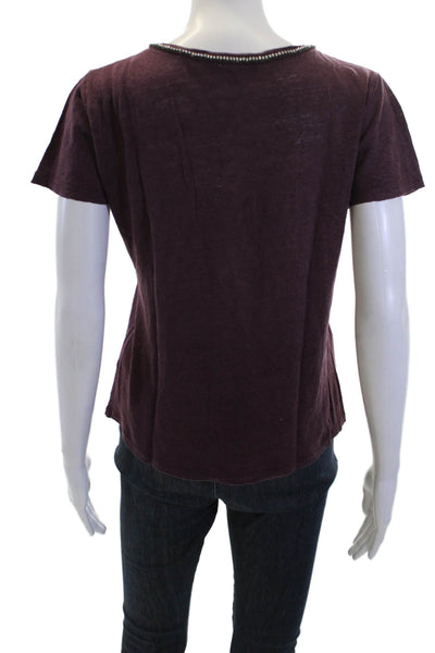 Maje Women Purple V-Neck Short Sleeve Basic T-Shirt Cotton Blend Size 1