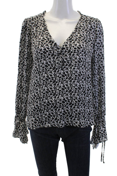 Parker Women Black Animal Print V-Neck Long Sleeve Silk Blend Blouse Size S