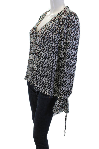 Parker Women Black Animal Print V-Neck Long Sleeve Silk Blend Blouse Size S