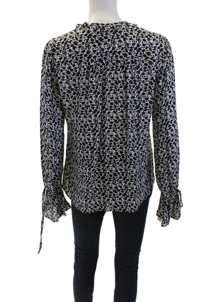Parker Women Black Animal Print V-Neck Long Sleeve Silk Blend Blouse Size S
