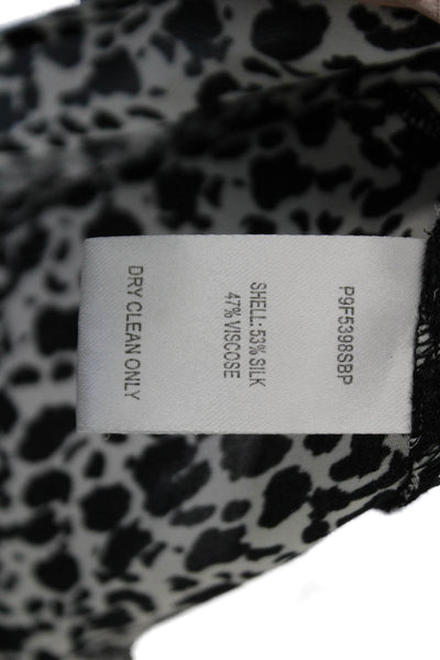 Parker Women Black Animal Print V-Neck Long Sleeve Silk Blend Blouse Size S