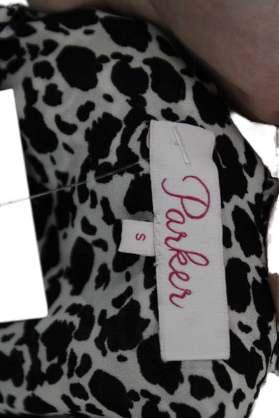 Parker Women Black Animal Print V-Neck Long Sleeve Silk Blend Blouse Size S