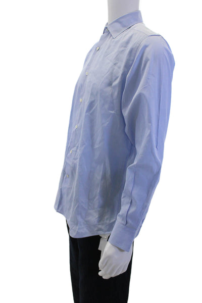 Massimo Dutti Men Light Blue Checked Cotton Point Collar Dress Shirt Size 41