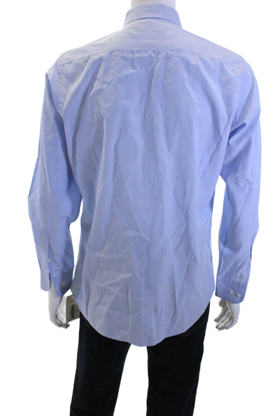 Massimo Dutti Men Light Blue Checked Cotton Point Collar Dress Shirt Size 41