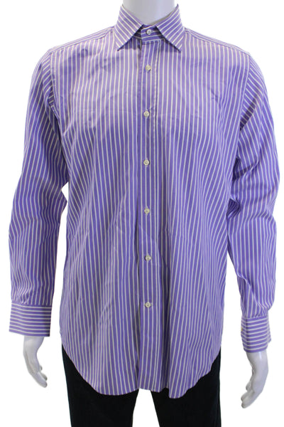 Etro Men's Long Sleeves Button Down Casual Purple Striped Shirt Size 39