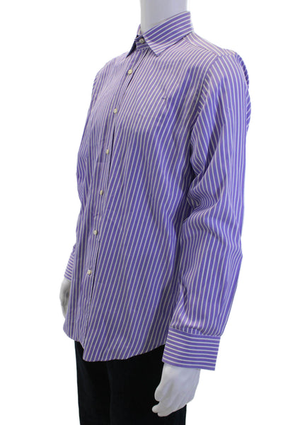 Etro Men's Long Sleeves Button Down Casual Purple Striped Shirt Size 39