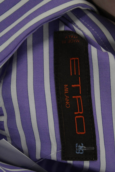 Etro Men's Long Sleeves Button Down Casual Purple Striped Shirt Size 39