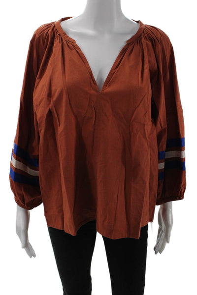 Sundry Women Tunic Blouse Brown V-Neck Long Sleeve Boho Size 3
