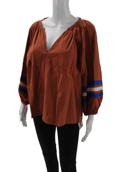 Sundry Women Tunic Blouse Brown V-Neck Long Sleeve Boho Size 3