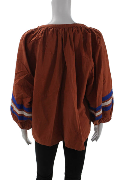 Sundry Women Tunic Blouse Brown V-Neck Long Sleeve Boho Size 3