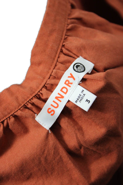 Sundry Women Tunic Blouse Brown V-Neck Long Sleeve Boho Size 3