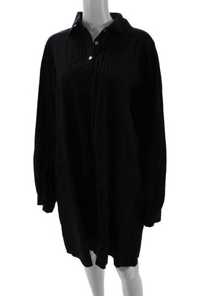 Mille Resort & Travel Women Shirt Dress Black Collared Cotton Size L