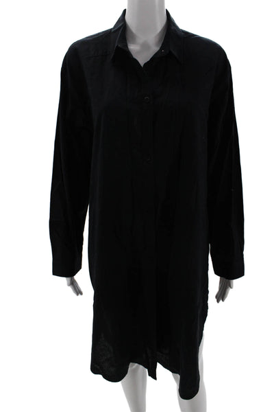 Maeve Anthropologie Women Black Collared Long Sleeve Shirt Dress Size L