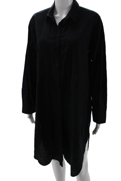 Maeve Anthropologie Women Black Collared Long Sleeve Shirt Dress Size L