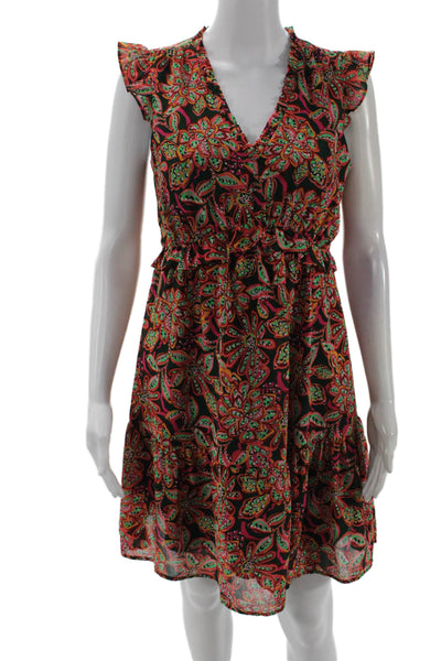 J Crew Women Fit & Flare Sundress Black Floral V-Neck Size 2