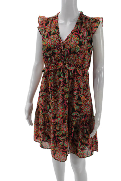 J Crew Women Fit & Flare Sundress Black Floral V-Neck Size 2