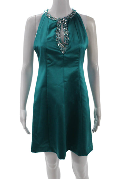 Kay Unger Women Shift Dress Green Sleeveless Hook & Eye Size 2