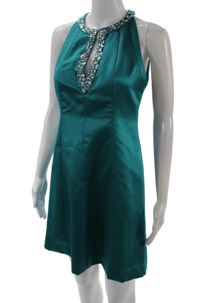 Kay Unger Women Shift Dress Green Sleeveless Hook & Eye Size 2
