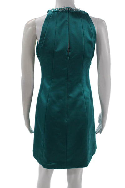 Kay Unger Women Shift Dress Green Sleeveless Hook & Eye Size 2