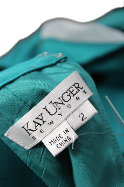 Kay Unger Women Shift Dress Green Sleeveless Hook & Eye Size 2