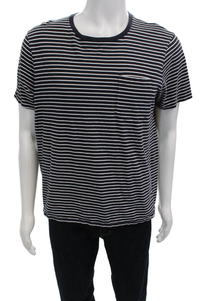 Club Monaco Mens Dark Blue Striped Cotton Crew Short Sleeve T-Shirt Size L