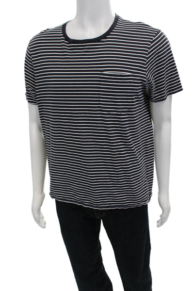 Club Monaco Mens Dark Blue Striped Cotton Crew Short Sleeve T-Shirt Size L